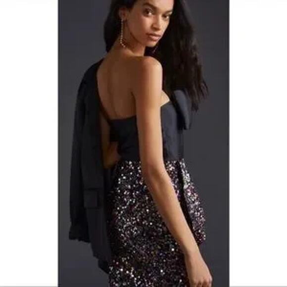 Anthropologie Atsu Sequin Bow Tie Strapless Mini Dress Size 24 24W - Picture 2 of 7